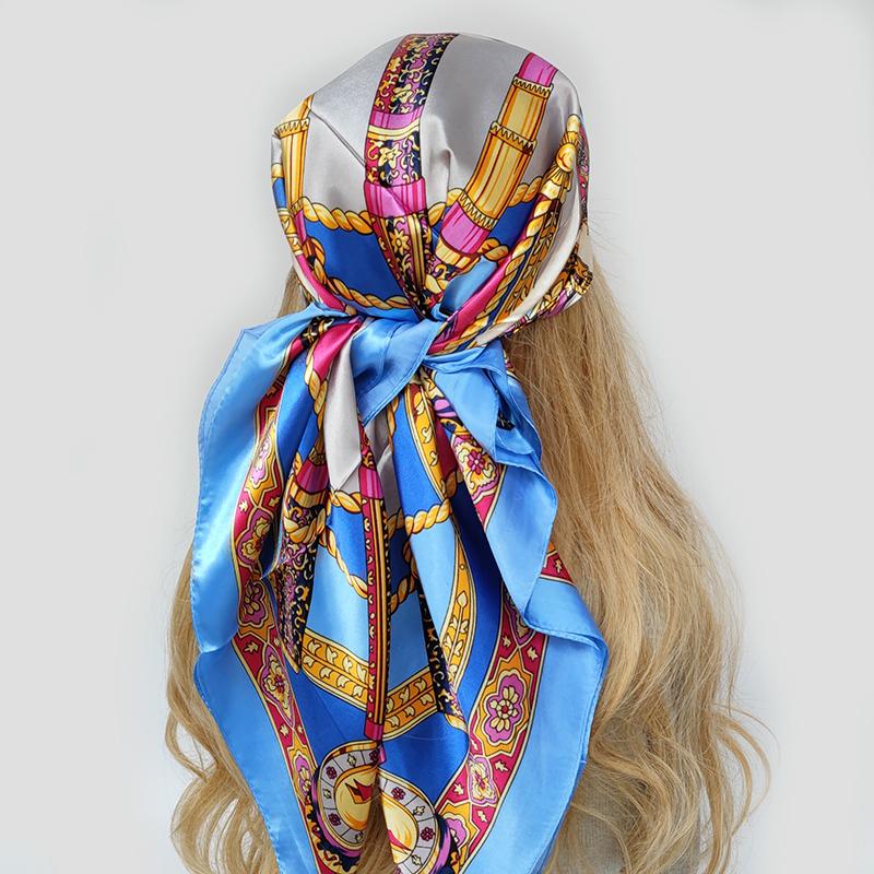 Fashion Shawl Scarves For Women Floral Print Silk Satin Hijab Scarf Female Wraps 90*90cm Square Shawls Bandana Scarfs For Ladies
