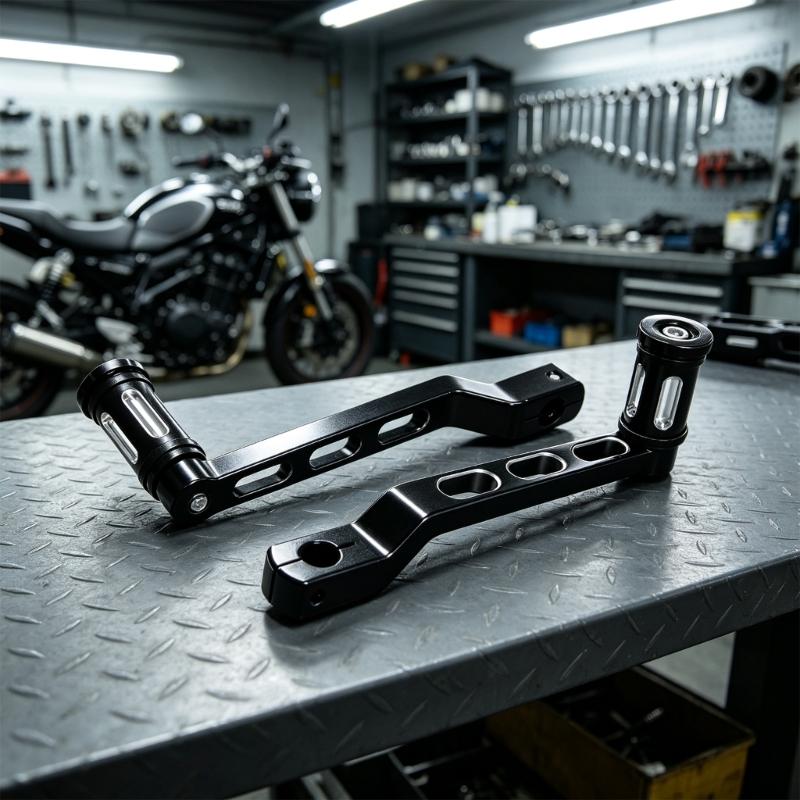 Motorcycle Gear Control Lever Pair, Machined Metal Replacement Set with Rubber Grip Peg Detail for Daily Maintenance