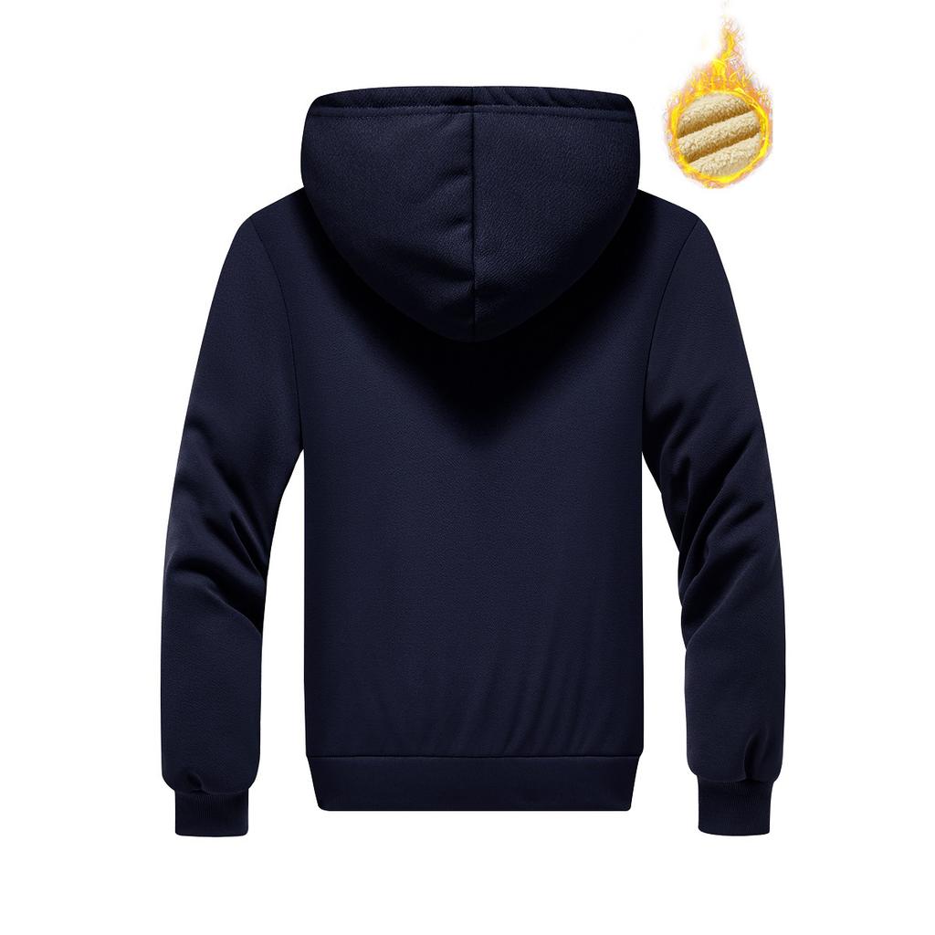 Men's Shearling Fleece Hooded Sweatshirt Winter-Warm Thickened Fleece-Lined Casual Cardigan Jacket