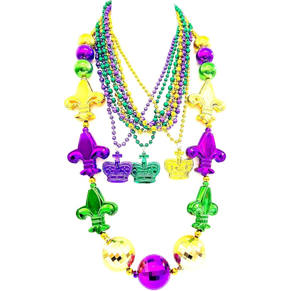 10 Pcs Mardi Gras Jumbo Ball Bead Necklaces Carnival Gold Purple Green Mardi Gras Beads Parade Holiday Party Supplies
