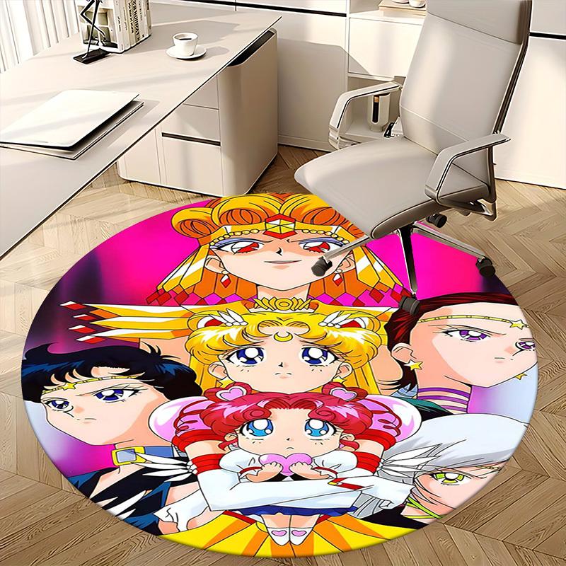 1pc Anime Cartoon Design Sailor Moon Round Carpet  Office Chair Mat, NonSlip Rug for Home Decor, Living Room, Bedroom