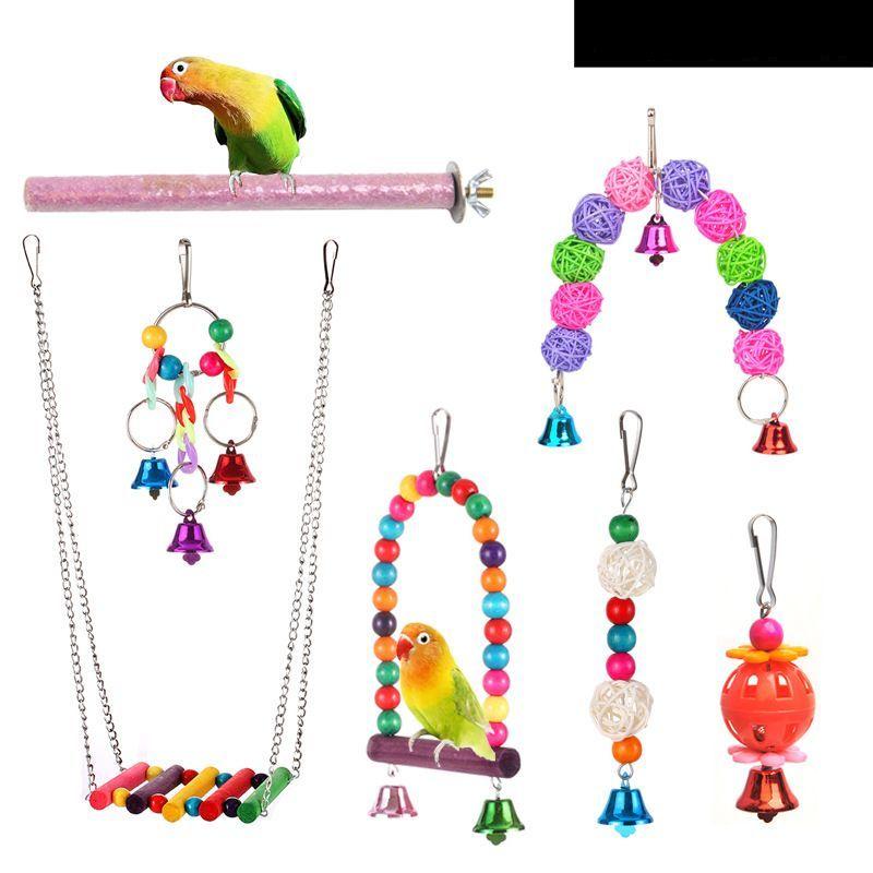 Sada hraček pro ptáky Papouščí kousací hračky Houpačka Závěsný most Hrací stanice Kombinovaná sada tyčí Hračky Příslušenství do ptačí klece
