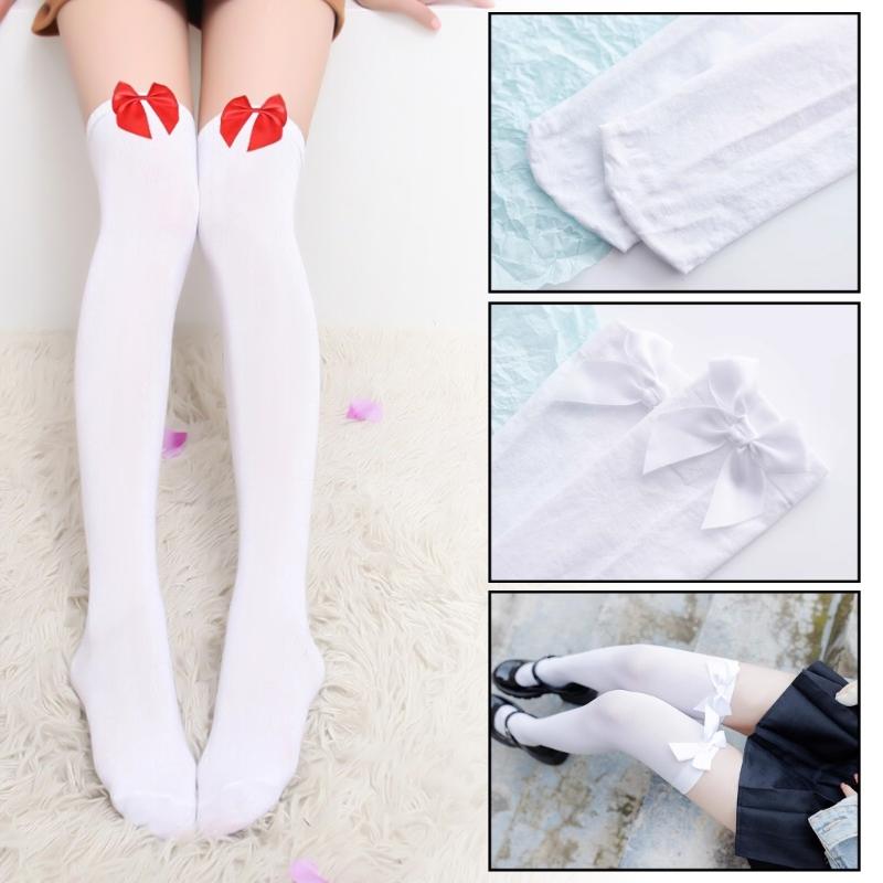 Stylish Thigh High Socks with Sweet Bowknot Accent 80D Velvets Opaque Over Knee Stockings for Women Casual and Party Use