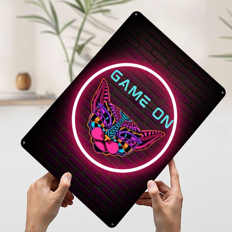 

Neon Cat Game On Tinplate Poster Customized Wall Art Vintage Retro Metal Signs for Decoration Garage Decorations House Decor 7.9x11.8In(20x30cm)