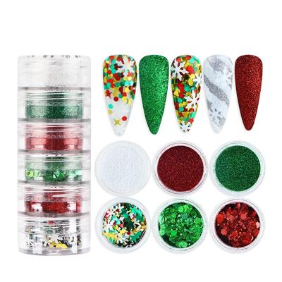 6 Bottles/Set Christmas Nail Sequins Snowflake  Nail Glitter Charms Hexagon DIY New Year Nail Art Decorations