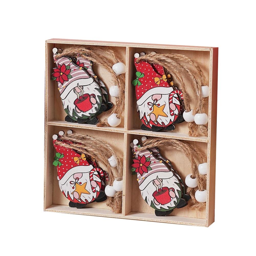 12/24PC Christmas Elf Green Hair Monster Wooden Pendant Xmas Party Christmas Tree Decor Home Festival Scene Hanging Decor Gift