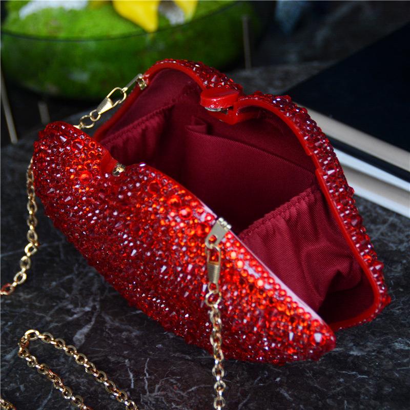 Dinner Bag Women's Lip Chain Bag European and American Style Diamond-set Nightclub Hand-held Party Rhinestone Bag Party Bag