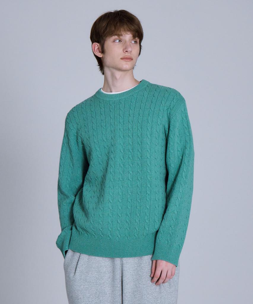 BASIC HOUSE Cable Round Neck Knit Mint Lykt7101 (Type B)