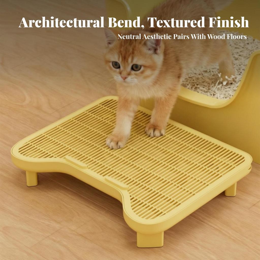 Cat Litter Tray with Grid Box Step Sand Control for Cats