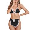 LYING Sexy Maid Cosplay Lingerie Set with Bra and Exposed and Bodysuit with Cute Bowknot Perfect for Home Wear or Women's T-Back, Buttocks,