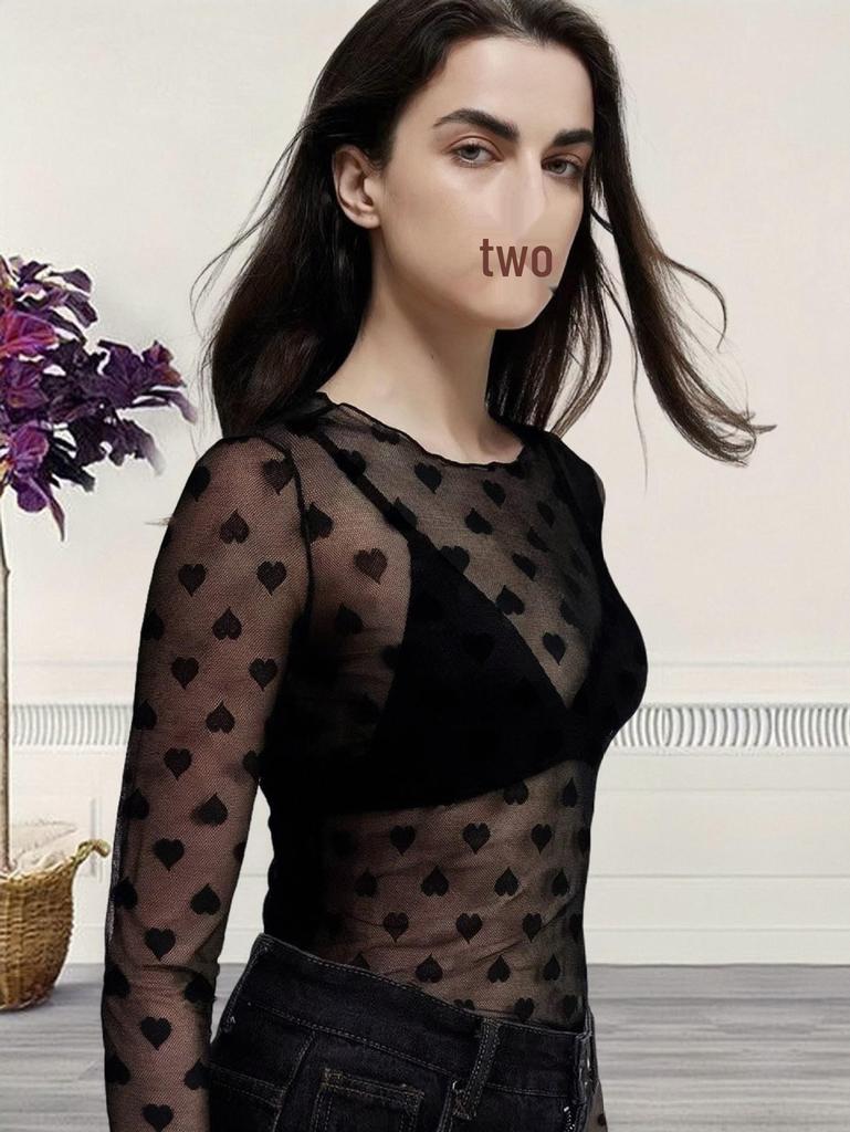 European & American Hot Style Lace Women's Mesh Club Top - See-through Base Shirt