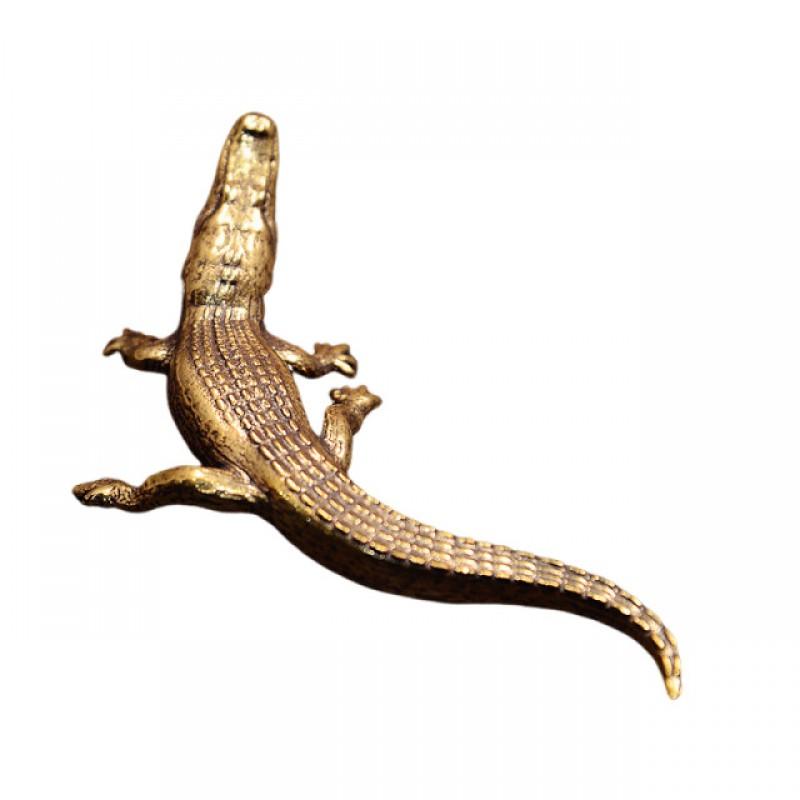 Solid Brass Vintage Crocodile Figurine Desktop Decor Collectible Ornament Ethnic Style Home Accessory