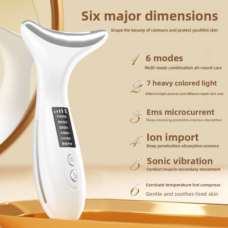 M8 Ny 7-färgs Ljus Hals Skönhetsinstrument Fadar Halslinjer Halsvård Massage Lyft Uppstramning och Borttagning av Nasolabialveck Skönhetsinstrument