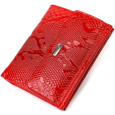 Medium Size Patent Leather Wallet for Women Made of Genuine Leather with Reptile Embossing CANPELLINI 21816 Red