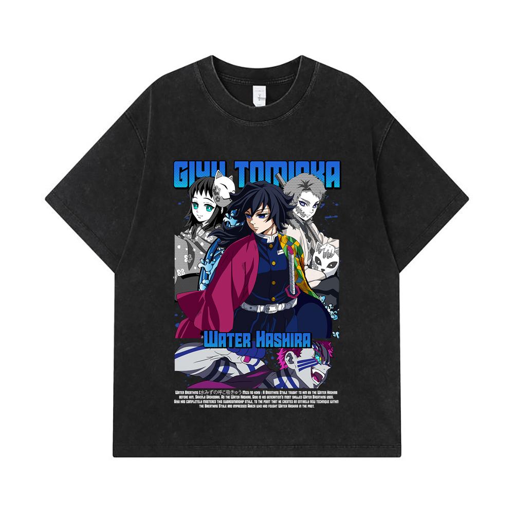 275 GSM Washed T-shirts 100% Cotton Demon Slayer V20 Tomioka Print Unisex Heavy Cotton T Shirt
