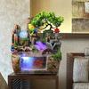Desktop Fountain Waterfall with Rockery Indoor Relaxation Tabletop Resin Ornament with Light Bird & Fisherman for Home