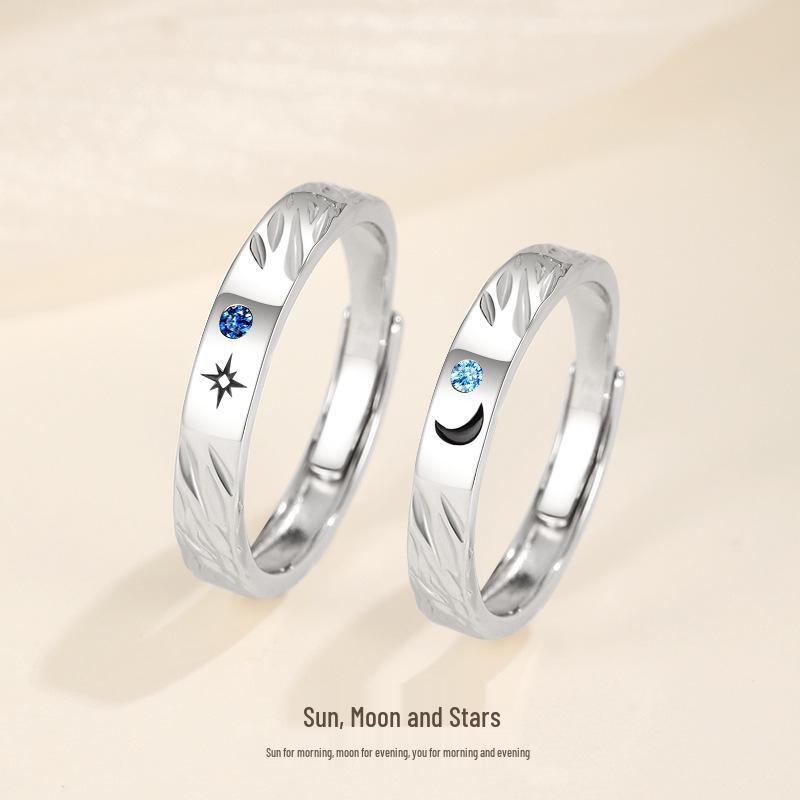 Original Design 999 Sterling Silver Galaxy Couple Rings - Romantic Qixi Gift for Students
