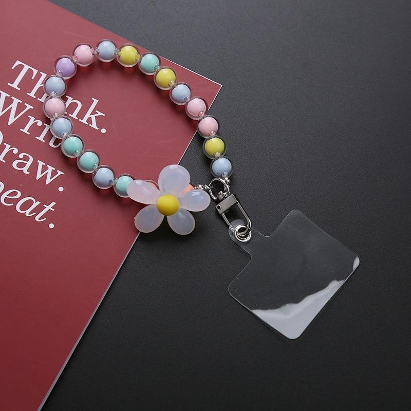 Luxury Plating Beaded Bracelet Phone Chain Acrylic Pendant For iPhone 11 13 Pro Max Woman Gold Anti-Lost Chain Hanging Jewelry