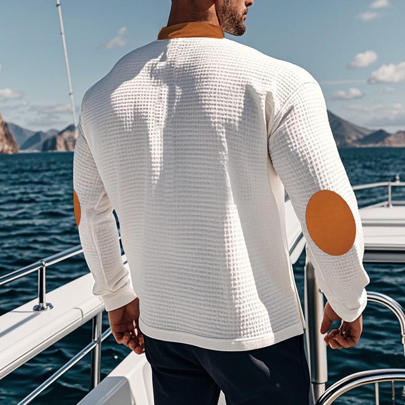 Herbst Neue Herren Patchwork Farbe Strap V-Ausschnitt Top Casual Langarm Base T Shirts Männer Sport T Shirt