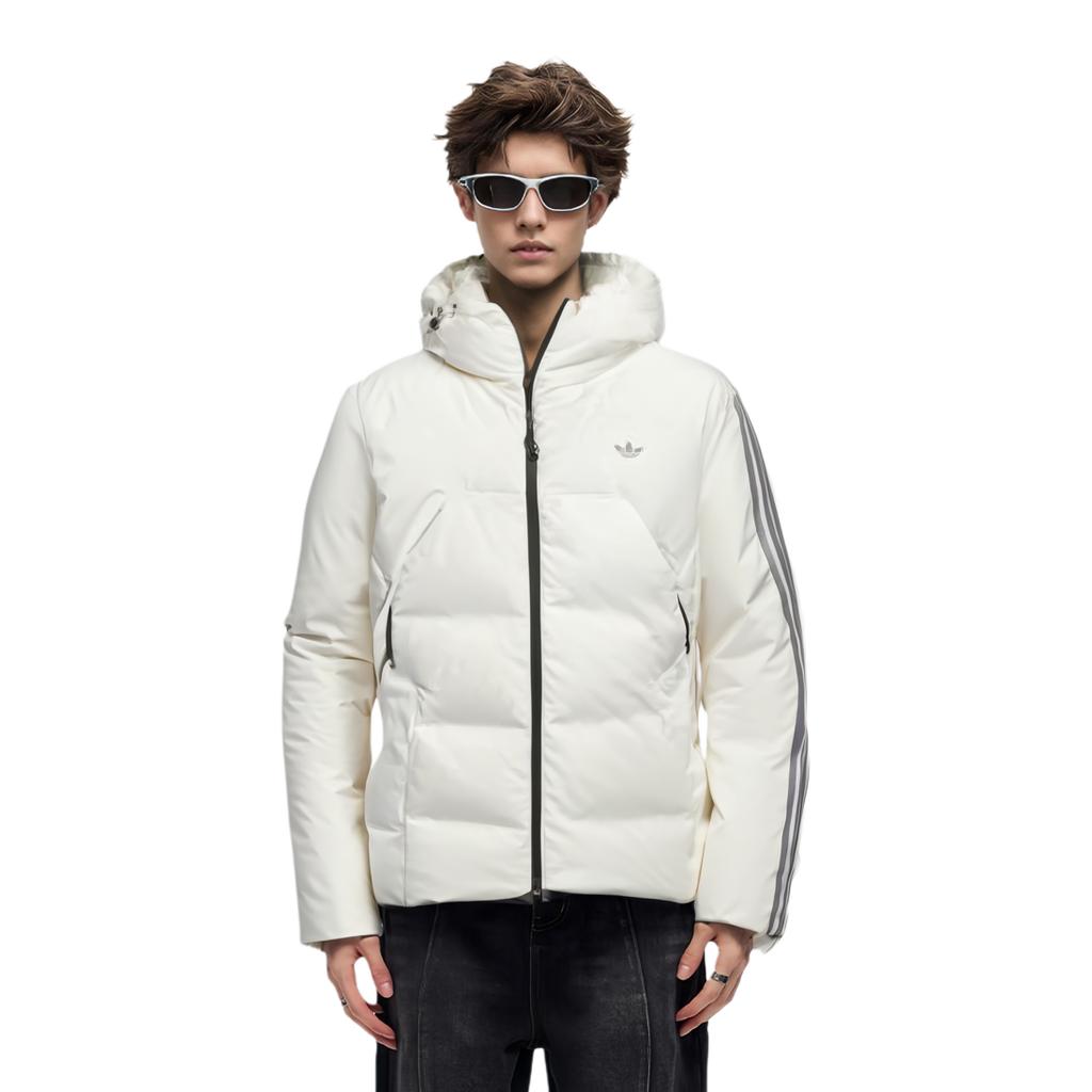 Adidas Originals X Hamcus Striped Color-Block Loose Hooded Down Jacket With Detachable Hood Unisex Outerwear White HY6368