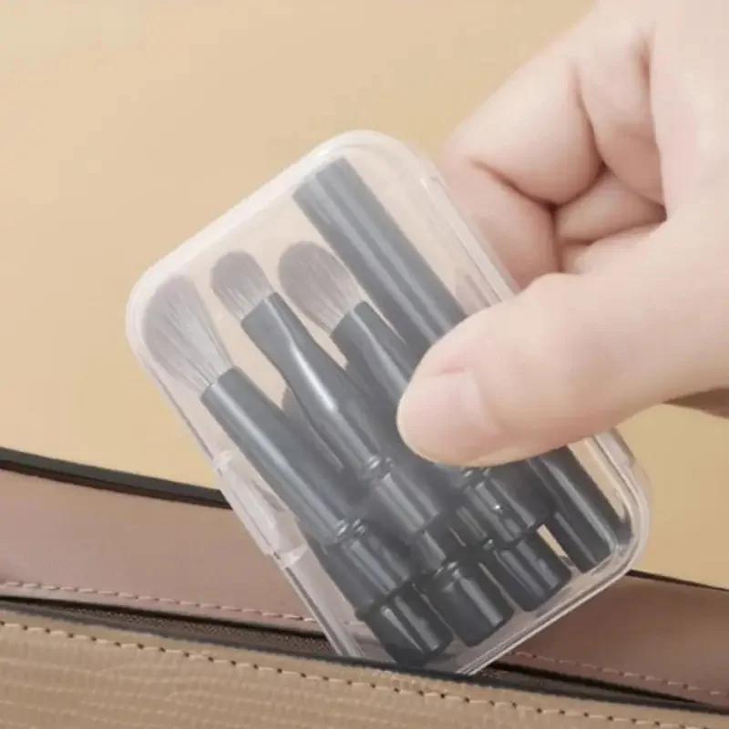 Set of 6 Mini Travel Makeup Brush Set with Case Portable Retractable Makeup Foundation Blush Blending Concealer Makeup Brush Set