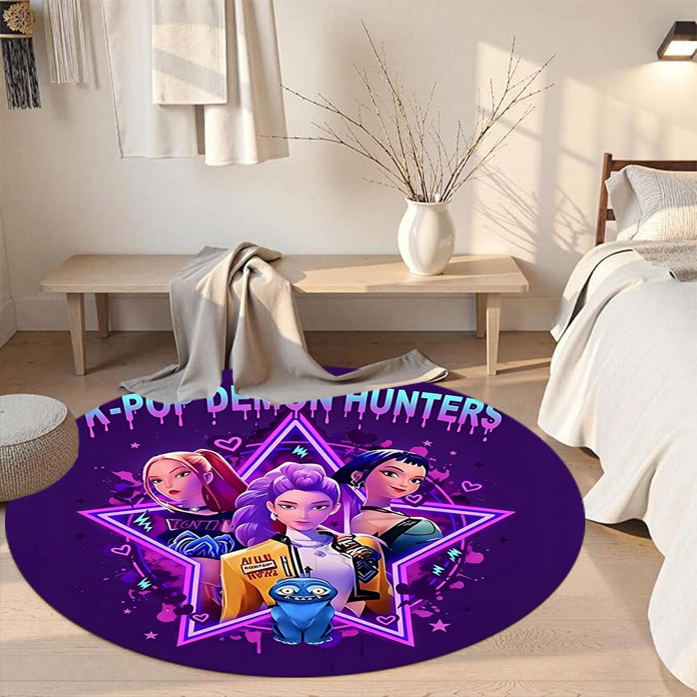 K-pop Round Floor Mat Design for Foyer Game Room Hallway Study room Antislip Round Carpet Anime Office Decor Gift for Festivals