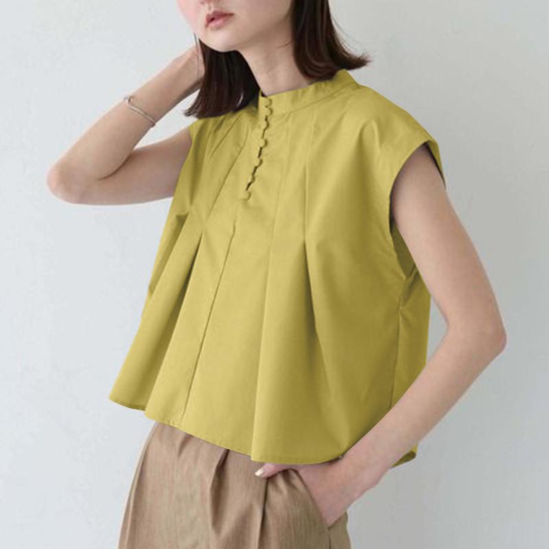 

VONDA Женские летние блузки без рукавов с воротником-стойкой на пуговицах L жёлтый