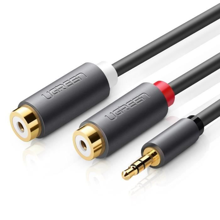 Câble audio - UGREEN - 10547 - 3,5mm mâle - 2 x RCA femelle - Plaqué or - Noir