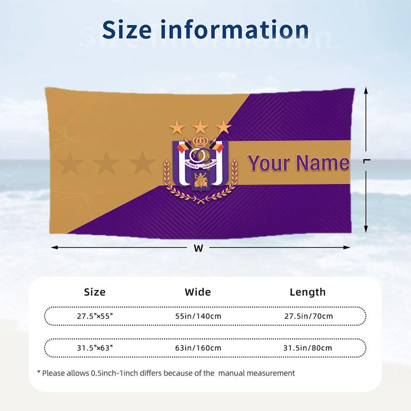 Custom Text Beach Towel, Soft Absorbent Swimming Multi-use TowelAnderlecht FC logo