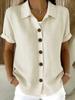 Casual Comfortable Cotton Linen Short Sleeve Button Shirt For Women