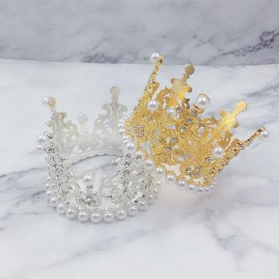 Wedding Children Hair Ornament Pearl Crystal Tiara Crown Cake Decoration Cupcake Toppers