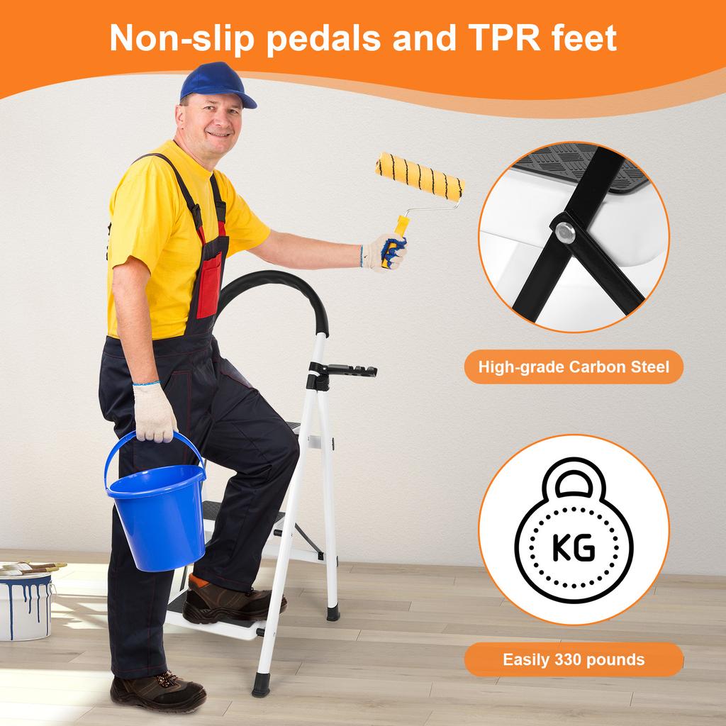 3 Step Folding Heavy Duty Stepladder Lightweight Step Stool Collapsible Folding Step Stool for Adults Household Outdoor Indoor