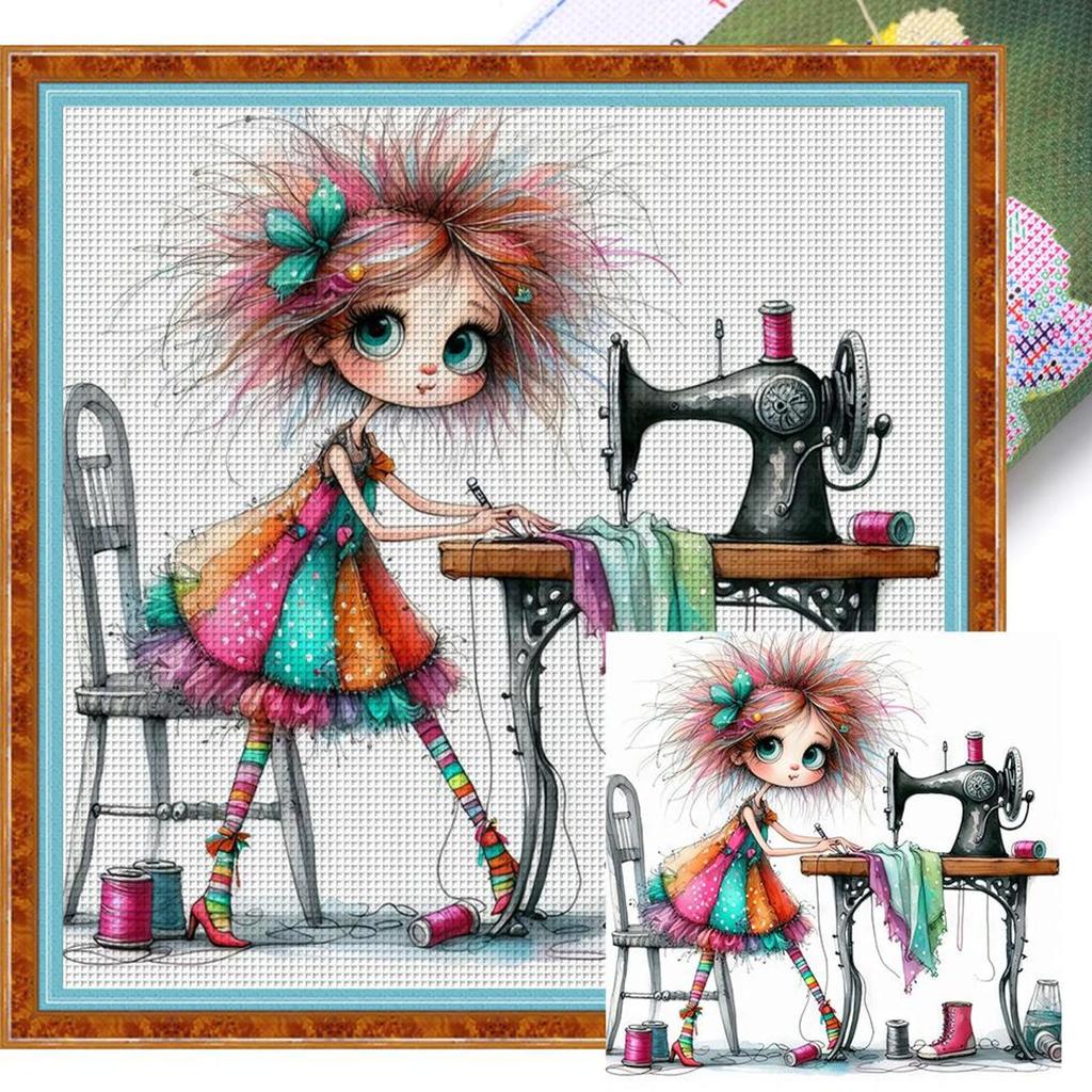 Vollstickerei Baumwollgarn 11CT Gedrucktes Mädchen Kreuzstich-Set Kunst 40x40cm