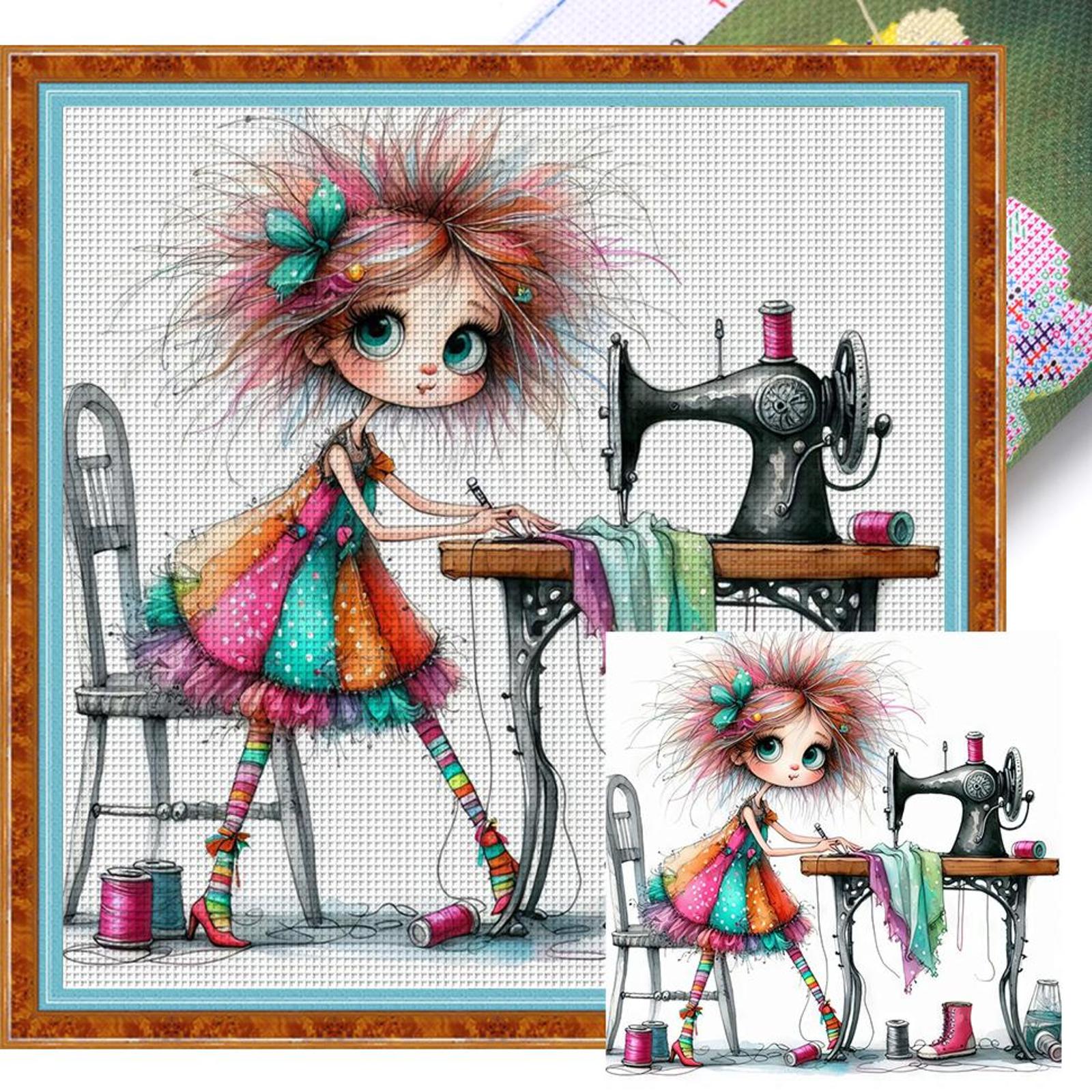

Повна вишивка Еко-бавовняна нитка 11CT Друкована лінія Дівчинка Кішка Набір для вишивки хрестиком Художній твір 40x40см/ 45x45см Домашній декор для друга
