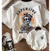 Letter And Skull Print Tshirt Casual Comfortable Round Neck Short Sleeve Unisexs Top