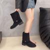 Western Cowboy Martin Boots Fashion Skinny Boots Women's Shoes 2025 New Autumn Retro Suede Knight Boots Boots Boots