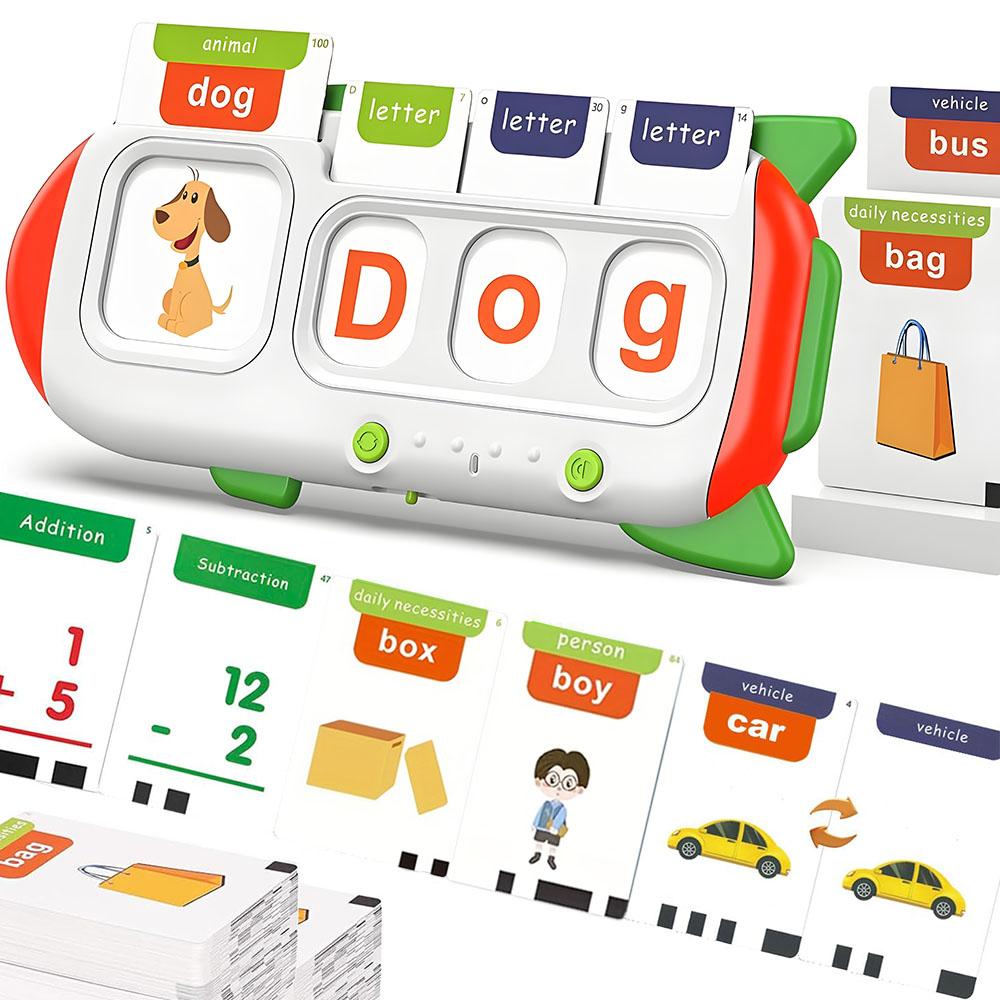 Lernkarten-Maschine für Kinder – Englische Rechtschreibung, Mathematik & Musik Früherziehungsspielzeug mit Tonrückmeldung – Wiederaufladbar