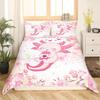 Cute Axolotl Duvet Cover Set Double Size Pink Flowers Green Grass Bedding Set With 2 Pillowcases Kawaii Animal