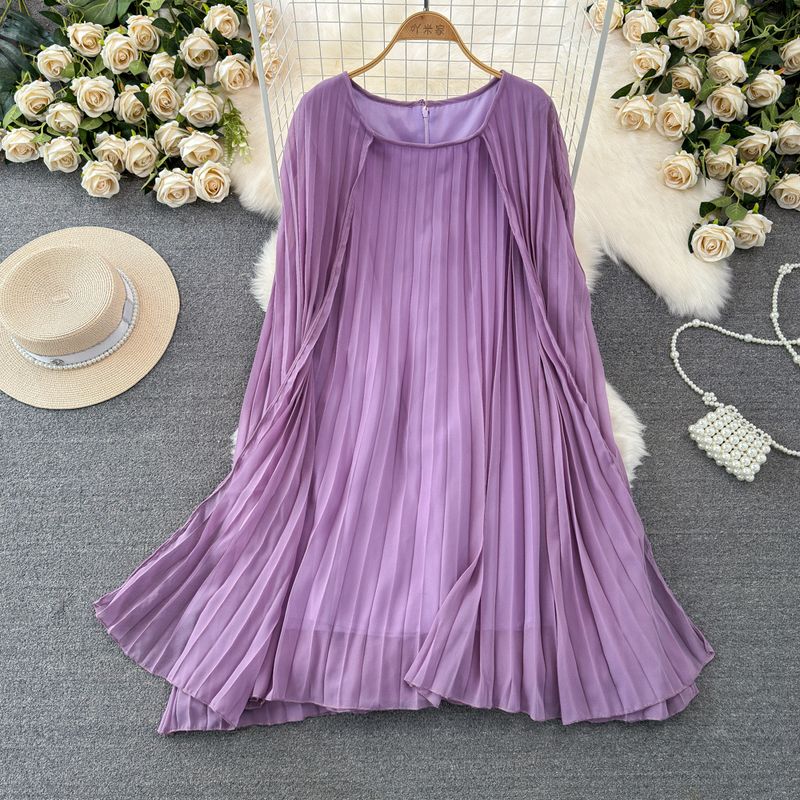 

Sanzhai Ruched Batwing Long Sleeve Loose A- line Dress Violet All yards