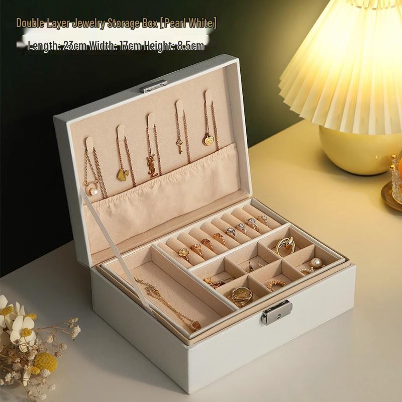 Elegant Multi-Layered PU Leather Jewelry Box with Lock for Earrings, Necklaces, and More