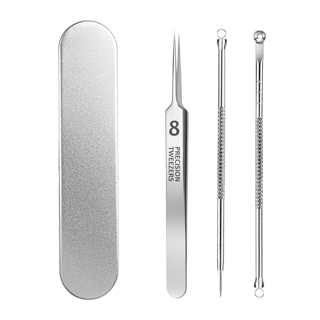 AioBos Blackhead Blackhead Acne Fine Tip Precision Tweezers Blackheads and Other Skin Pore Instruction Manual Storage Set Remover, Removal, Tweezers,
