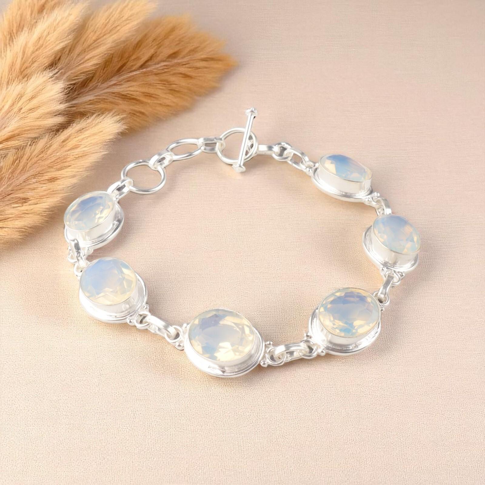 

Молочный Опал Драгоценный Камень 925 Стерлинговое Серебро Ювелирные Изделия Ручной Работы Женский Подарок Браслет 8.5 RB-3-14