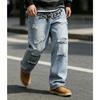 American street hip hop men's clothing graffiti letter printing ripped jeans men's loose straight trendy wide-leg trousers