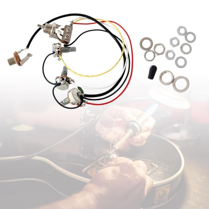 Electric Guitar Wiring Harness Set Replacement, 1 Volumes 1 Tone Prewired 3 Way Toggle Switch 500K Pots Jacks for Guitar