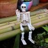 Swing Leg Skeleton Figurine Sitting Skull Resin Statue Sculpture Home Office Desktop Garden Decoration Ornament Halloween Birthd