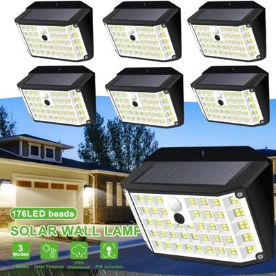 1/2/6PCS Solar Outdoor Lights 176LED Powered Motion Sensor Flood Light IP65 Waterproof 3 Modes Wall Lamp For Outside Porch Yard