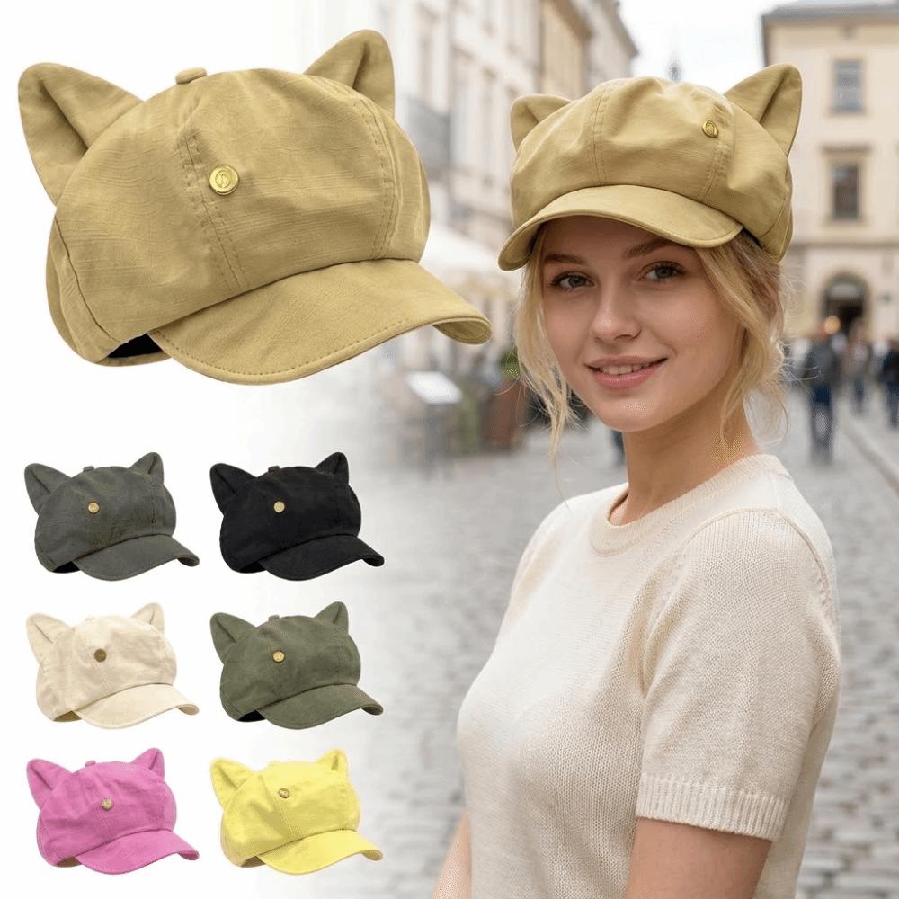 Cute Cat Ears Women'S Beret Anime Japanese Style Newsboy Cap Cat Paw Pattern Sweet Baseball Cap Everyday Outfits