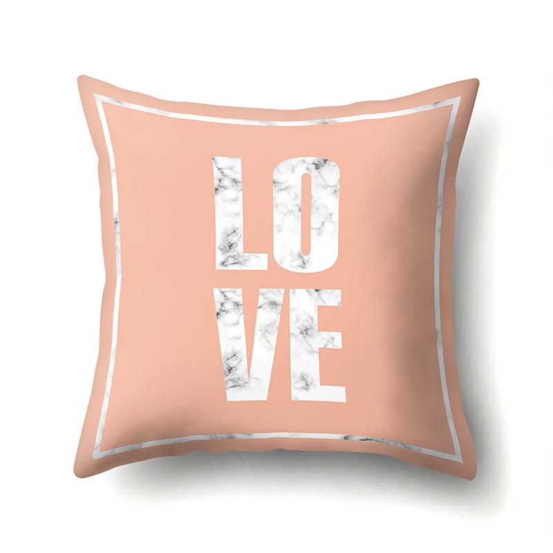 Polyester Pillow Case Nordic Ins Style Marble Geometric Printed Peach Leather Velvet Living Room Sofa Pillow Case