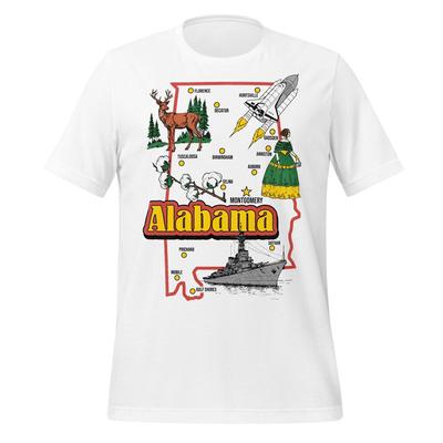 Alabama State Map Shirt: Retro Travel Design (Cotton, Short Sleeve)