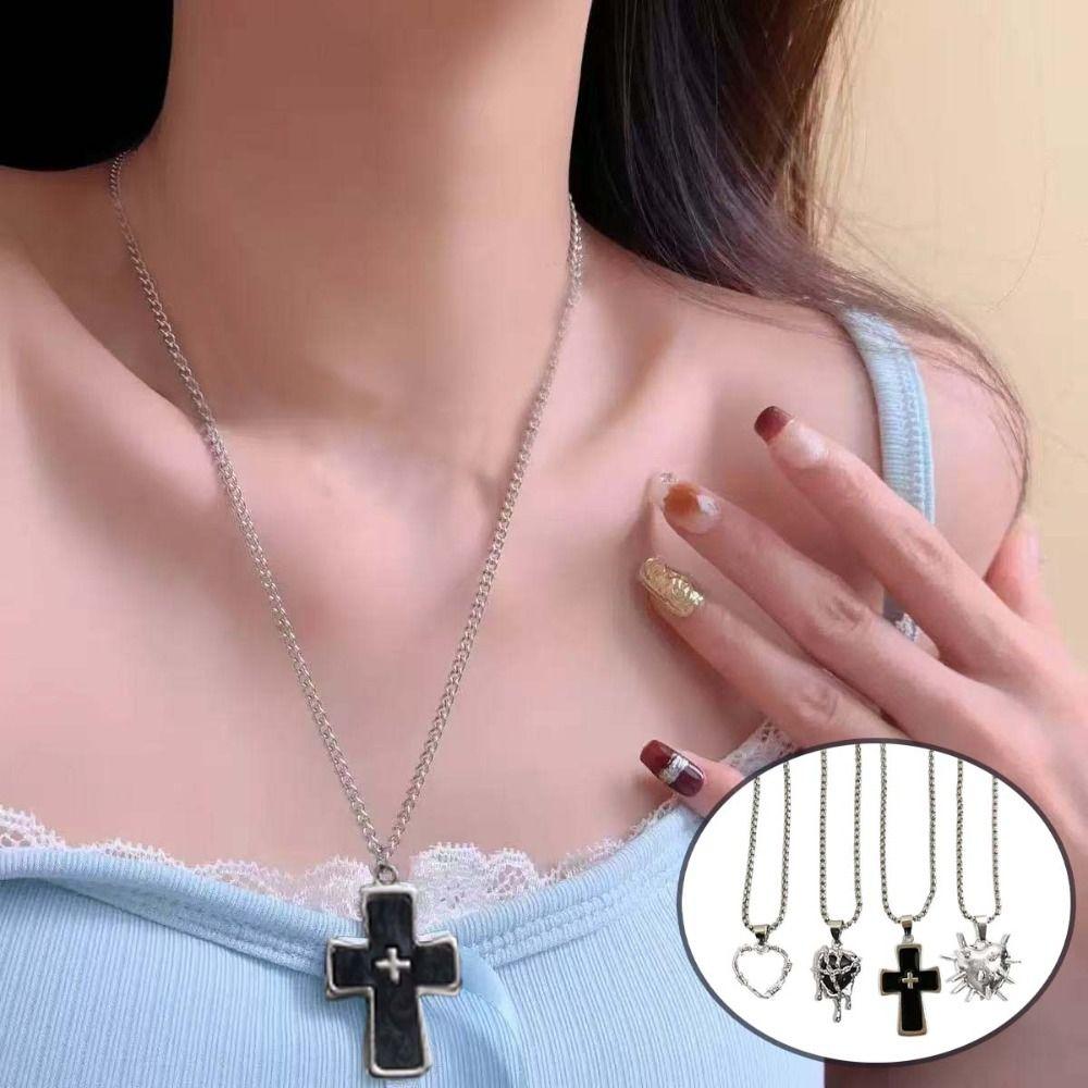 4PCS Gothic Style Thorn Love Necklace Set Personality Crucifix Pendant Chain  Church
